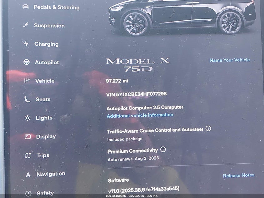 2017 Tesla Model x VIN 5YJXCBE24HF077298 IAAI salvage auction — LEFT FRONT, Salvage (California), sold $7,600 on 2026-07-16 (photo 7)