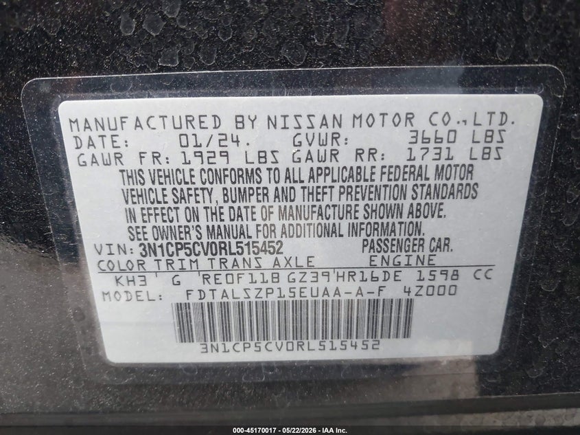 2024 Nissan Kicks VIN 3N1CP5CV0RL515452 IAAI salvage auction — SIDE, Salvage Title, sold $4,500 on 2026-09-16 (photo 9)
