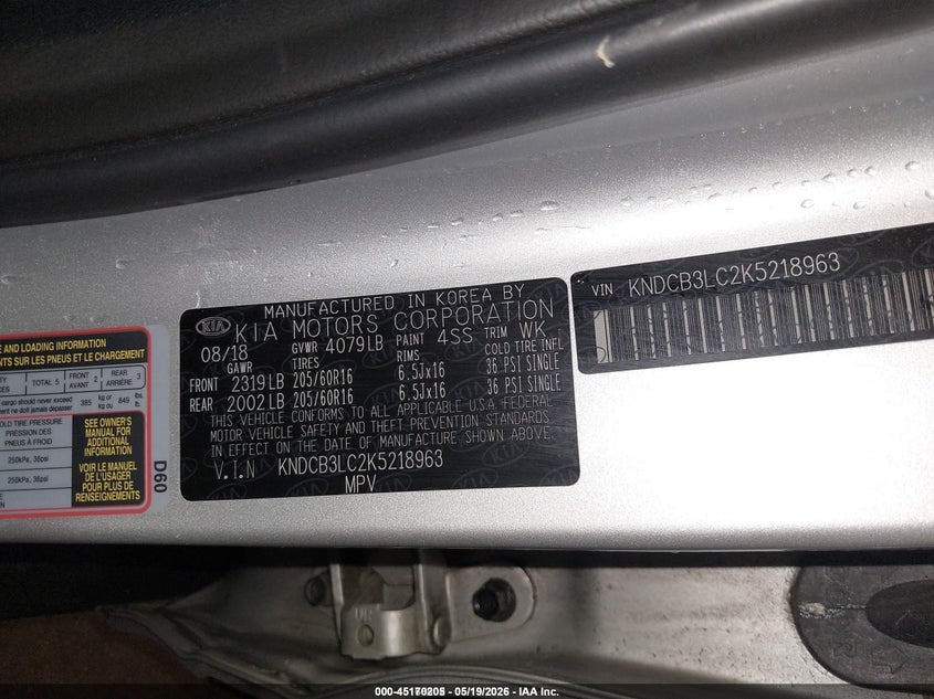 2019 Kia Niro VIN KNDCB3LC2K5218963 IAAI salvage auction — NORMAL WEAR, Sf97 (Illinois), sold $9,950 on 2026-07-14 (photo 9)