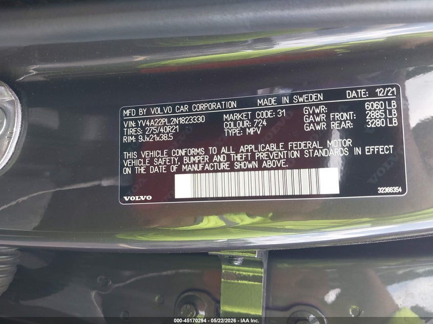 2022 Volvo Xc90 VIN YV4A22PL2N1823330 IAAI salvage auction — SIDE, Salvage Title, sold $14,400 on 2026-08-16 (photo 9)