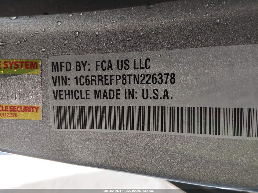 2026 Ram 1500 VIN 1C6RREFP8TN226378 IAAI salvage auction — FRONT END, Certificate Of Destruction (Florida), sold $12,650 on 2026-07-30 (photo 9)