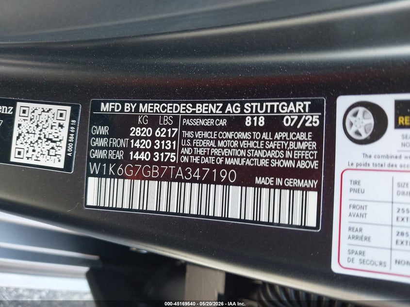 2026 Mercedes-benz S-klasse VIN W1K6G7GB7TA347190 IAAI salvage auction — LEFT FRONT, Rebuildable (Florida), sold $61,000 on 2026-07-27 (photo 9)