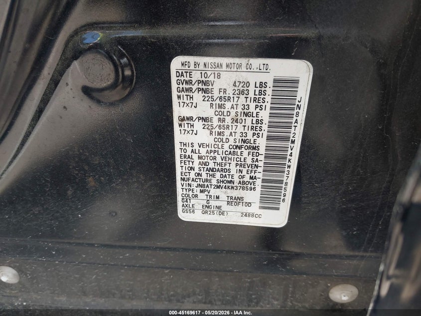 2019 Nissan Rogue VIN JN8AT2MV4KW378596 IAAI salvage auction — LEFT FRONT, Salvage (North Carolina), sold $3,300 on 2026-07-22 (photo 9)