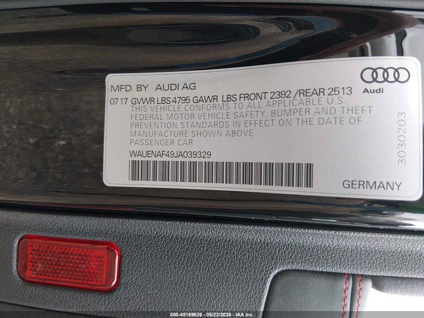 2018 Audi A4 VIN WAUENAF49JA039329 IAAI salvage auction — SUSPENSION, Salvage (Kansas), sold $9,100 on 2026-08-14 (photo 9)
