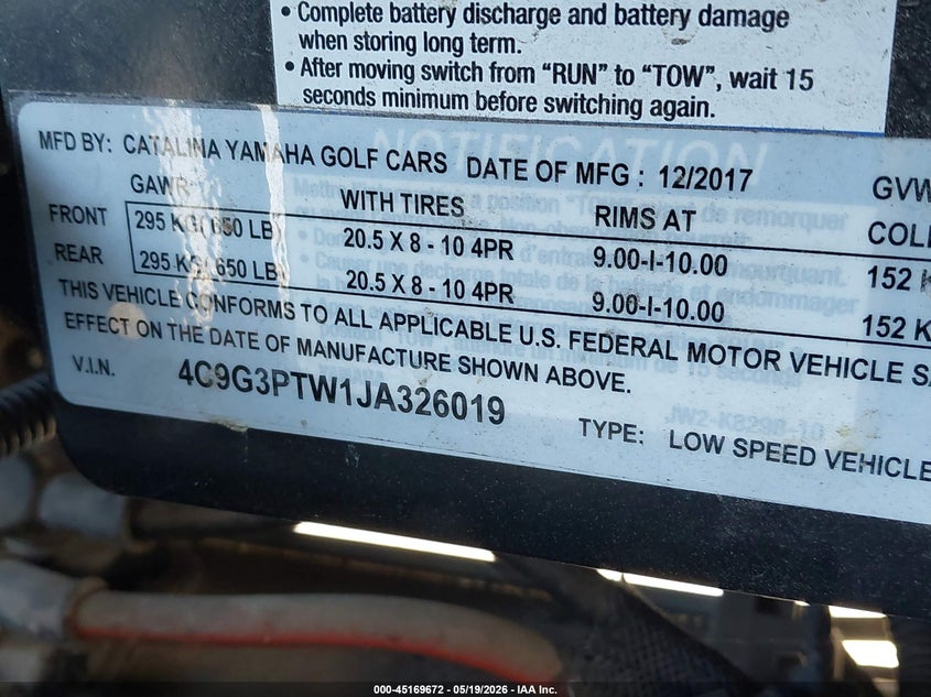 2018 Yamaha VIN 4C9G3PTW1JA326019 IAAI salvage auction — ROLLOVER, Salvage (California), sold $125 on 2026-07-08 (photo 9)