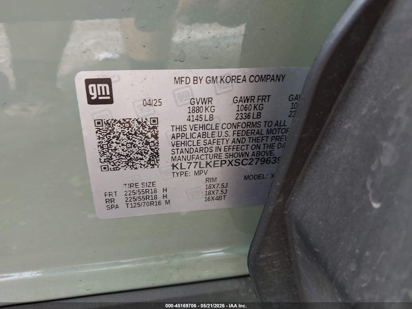 2025 Chevrolet Trax VIN KL77LKEPXSC279639 IAAI salvage auction — LEFT FRONT, Original (Texas), sold $4,650 on 2026-07-27 (photo 9)