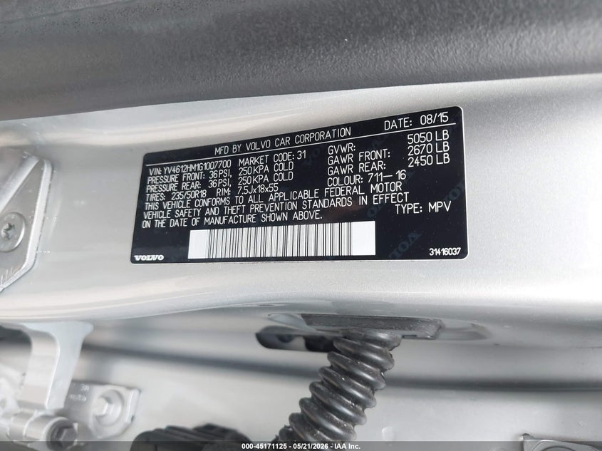 2016 Volvo V60 cross country VIN YV4612HM1G1007700 IAAI salvage auction — REAR END, Original (Texas), sold $2,900 on 2026-07-14 (photo 9)