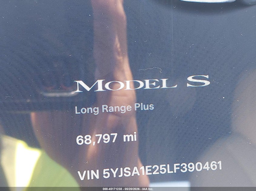 2020 Tesla Model s VIN 5YJSA1E25LF390461 IAAI salvage auction — FRONT END, Salvage (California), sold $10,000 on 2026-07-16 (photo 7)