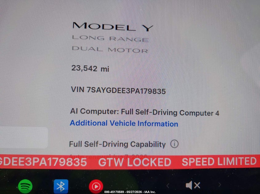 2023 Tesla Model y VIN 7SAYGDEE3PA179835 IAAI salvage auction — FRONT END, Salvage Title, sold $12,400 on 2026-07-18 (photo 7)