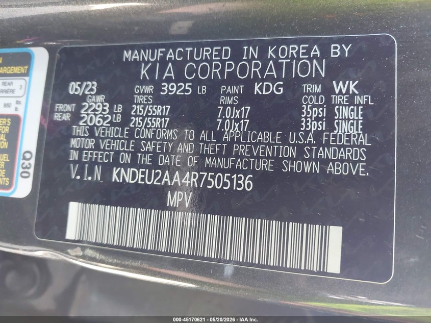 2024 Kia Seltos VIN KNDEU2AA4R7505136 IAAI salvage auction — ROLLOVER, Bill Of Sale (Washington), sold $600 on 2026-07-07 (photo 9)
