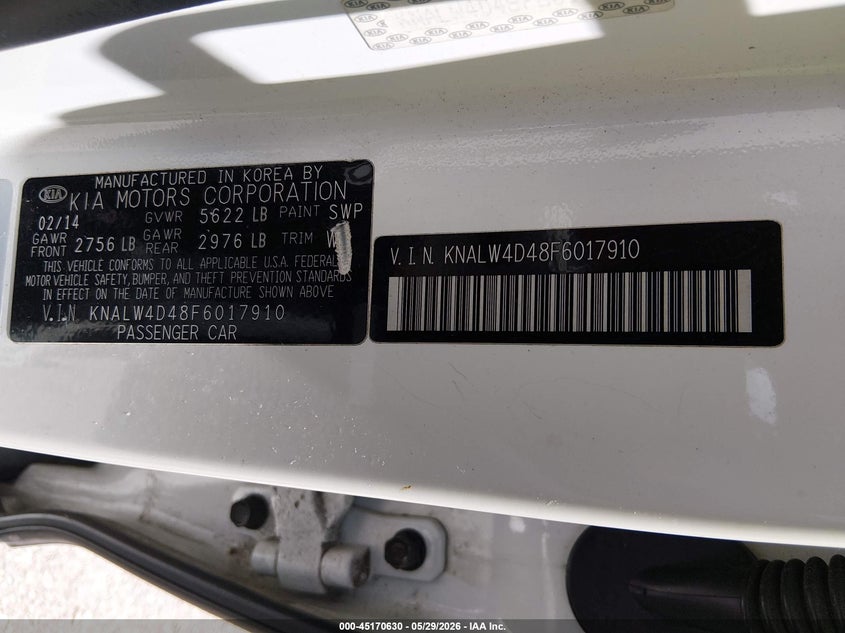 2015 Kia K900 VIN KNALW4D48F6017910 IAAI salvage auction — FRONT END, Salvage Title, sold $1,150 on 2026-07-14 (photo 9)