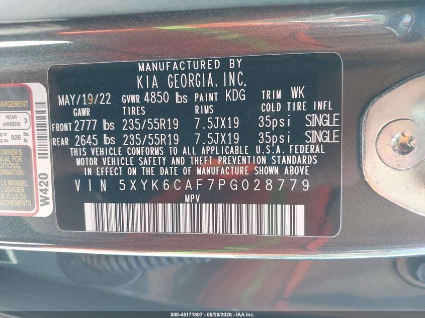 2023 Kia Sportage VIN 5XYK6CAF7PG028779 IAAI salvage auction — RIGHT FRONT, Salvage (Vermont), sold $7,700 on 2026-08-01 (photo 9)