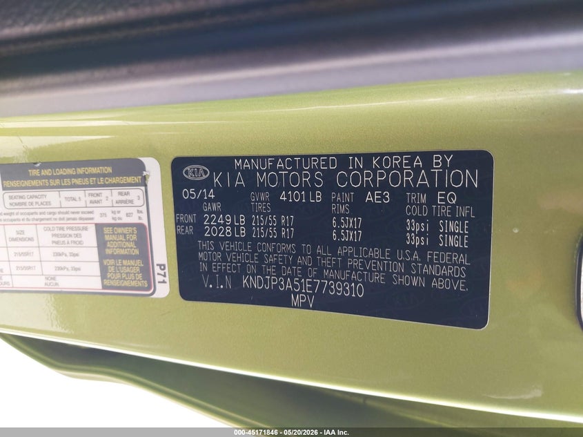 2014 Kia Soul VIN KNDJP3A51E7739310 IAAI salvage auction — FRONT END, Salvage (Oregon), sold $1,800 on 2026-07-16 (photo 9)