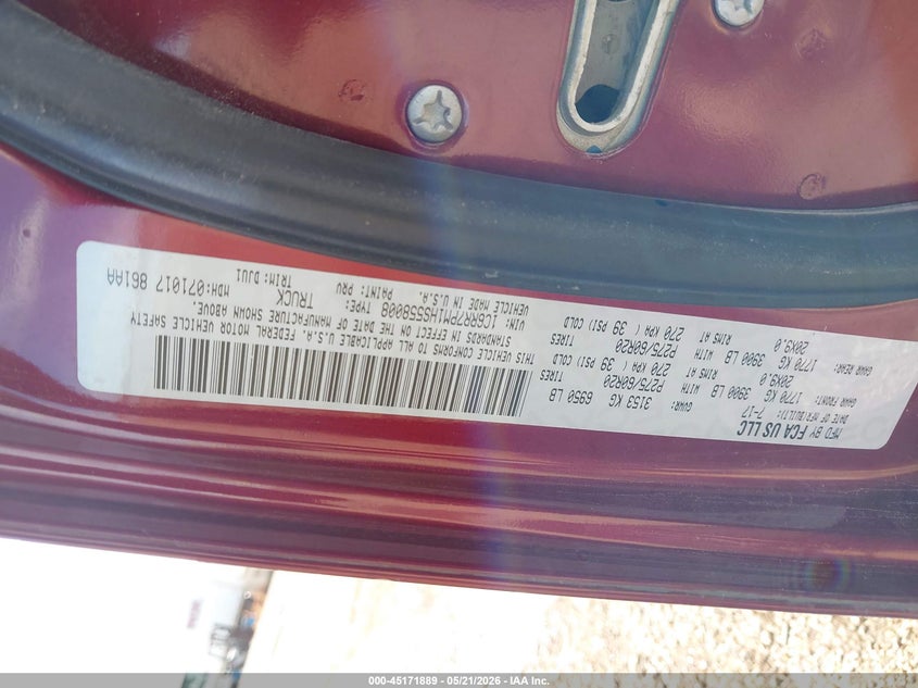 2017 Ram 1500 VIN 1C6RR7PM1HS558008 IAAI salvage auction — LEFT SIDE, Original (Texas), sold $25 on 2026-07-10 (photo 9)