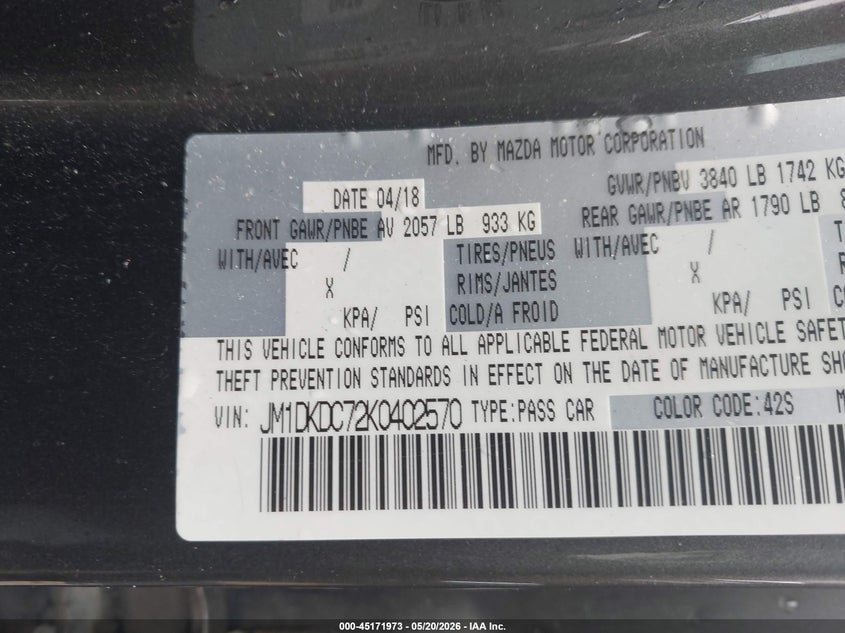 2019 Mazda Cx-3 VIN JM1DKDC72K0402570 IAAI salvage auction — FRONT END, Salvage (Texas), sold $725 on 2026-07-15 (photo 9)
