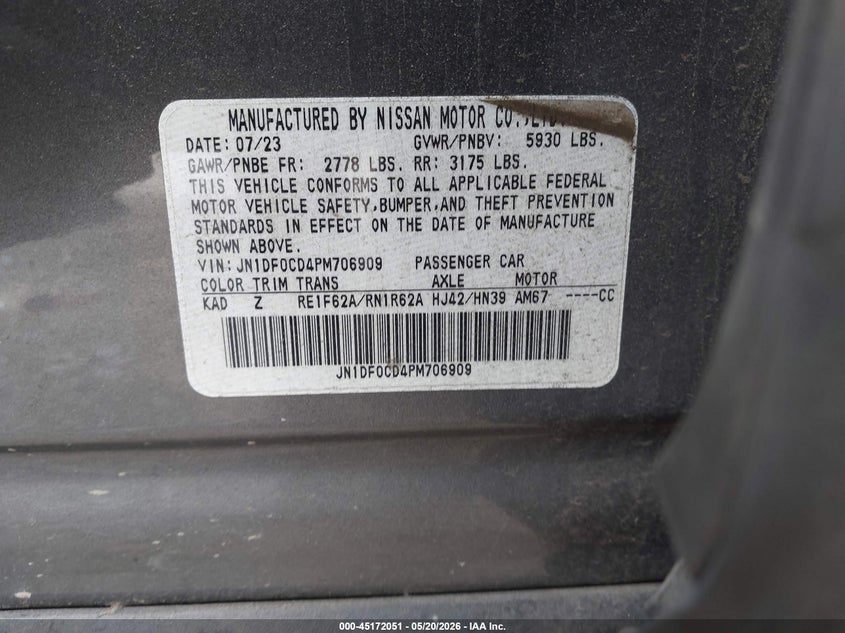 2023 Nissan Ariya VIN JN1DF0CD4PM706909 IAAI salvage auction — FRONT END, Bill Of Sale (Washington), sold $11,850 on 2026-07-16 (photo 9)