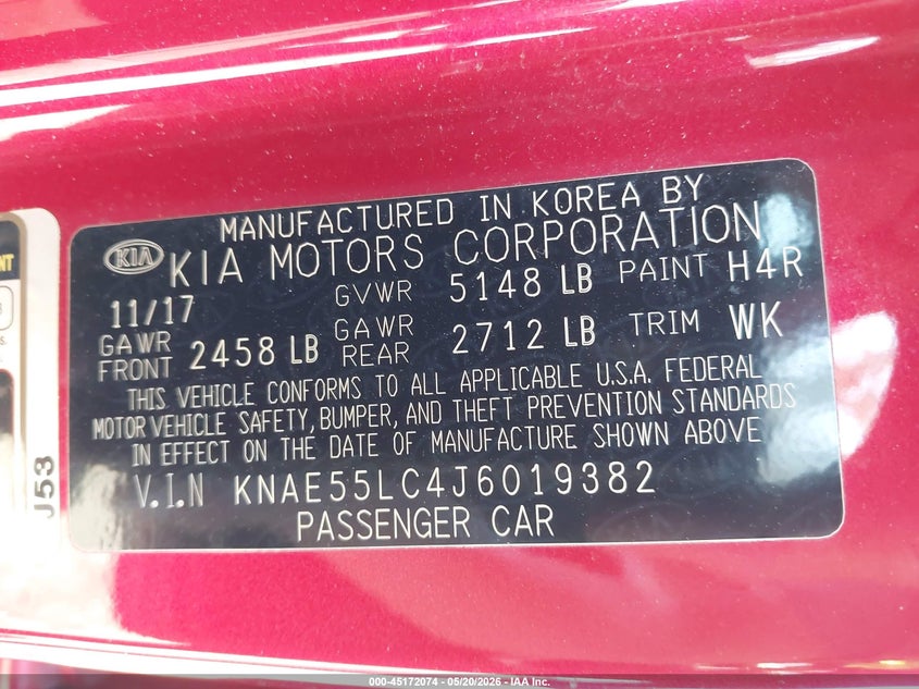 2018 Kia Stinger VIN KNAE55LC4J6019382 IAAI salvage auction — ENGINE BURN, Salvage (California), sold $2,550 on 2026-07-21 (photo 9)