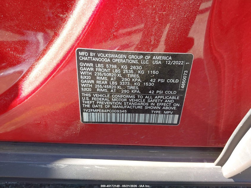 2023 Volkswagen Id.4 VIN 1V2FMPE84PC009345 IAAI salvage auction — SIDE, Salvage (California), sold $9,700 on 2026-08-31 (photo 9)