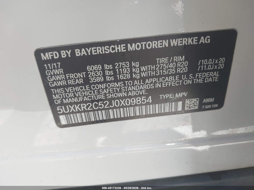 2018 BMW X5 VIN 5UXKR2C52J0X09854 IAAI salvage auction — REAR END, Salvage Title, sold $7,700 on 2026-07-16 (photo 9)