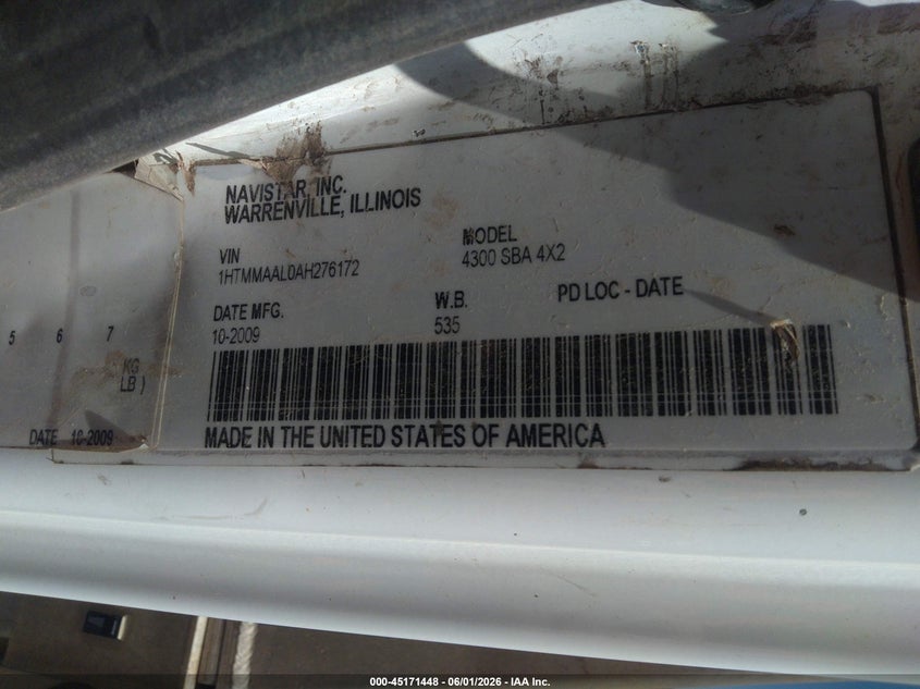 2010 International 4000 series VIN 1HTMMAAL0AH276172 IAAI salvage auction — ELECTRICAL, Salvage (North Dakota), sold $7,300 on 2026-07-22 (photo 9)