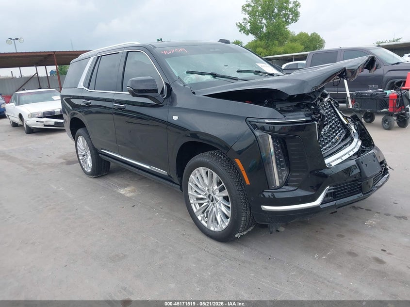 2025 Cadillac Escalade VIN 1GYS8BRL9SR341626 IAAI salvage auction — FRONT END, Original (Texas), sold $43,700 on 2026-08-19 (photo 1)