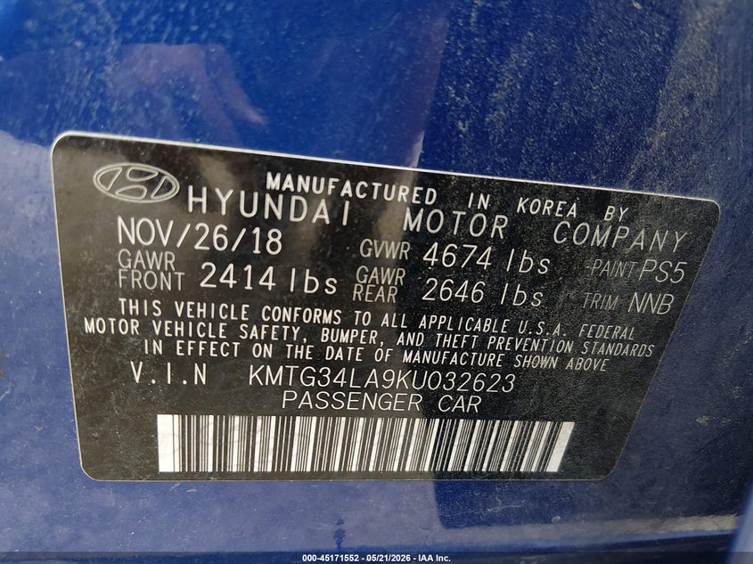 2019 Genesis G70 VIN KMTG34LA9KU032623 IAAI salvage auction — REAR END, Original (Texas), sold $5,300 on 2026-07-10 (photo 9)
