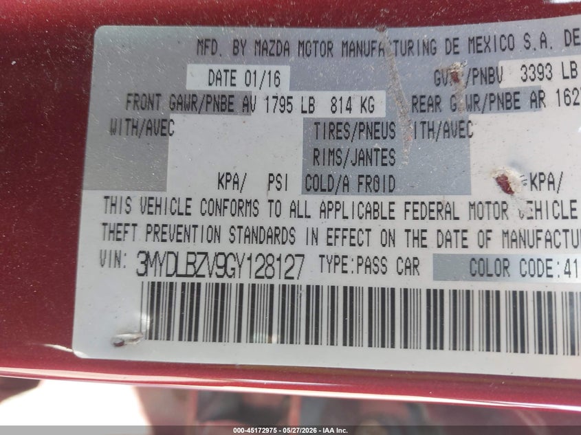 2016 Scion Ia VIN 3MYDLBZV9GY128127 IAAI salvage auction — FRONT END, Salvage Title, sold $1,850 on 2026-07-19 (photo 9)