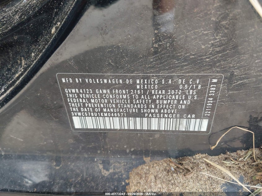 2019 Volkswagen Jetta VIN 3VWC57BU1KM046571 IAAI salvage auction — LEFT SIDE, Salvage (Illinois), sold $825 on 2026-07-27 (photo 9)