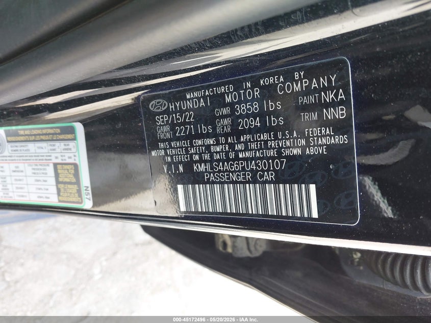 2023 Hyundai Elantra VIN KMHLS4AG6PU430107 IAAI salvage auction — FRONT END, Salvage (Illinois), sold $4,550 on 2026-07-28 (photo 9)