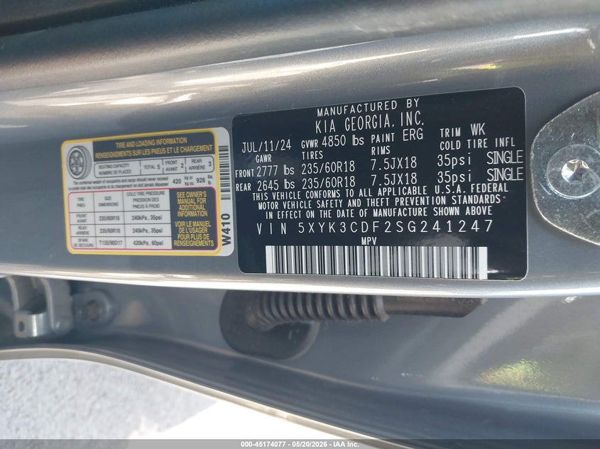 2025 Kia Sportage VIN 5XYK3CDF2SG241247 IAAI salvage auction — RIGHT SIDE, Salvage (Oregon), sold $8,500 on 2026-07-30 (photo 9)