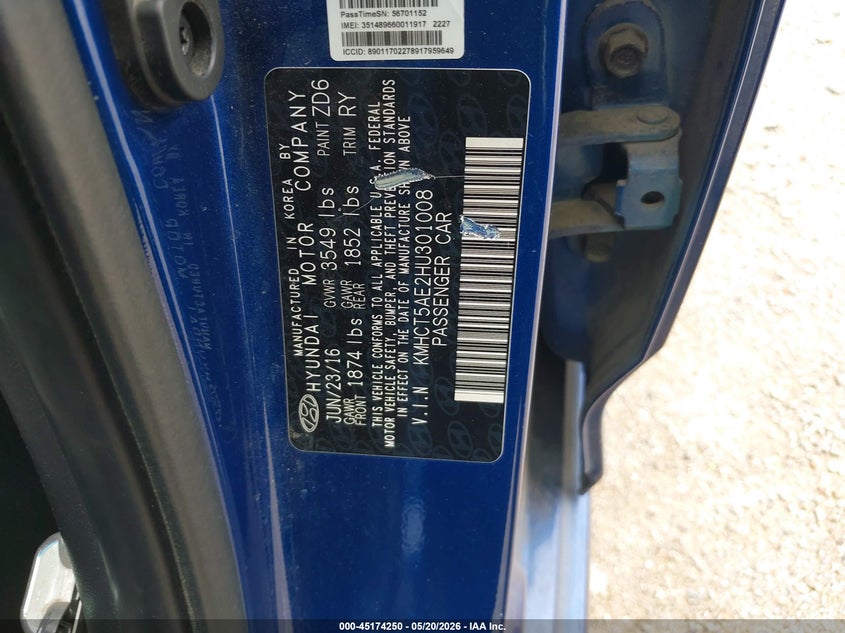 2017 Hyundai Accent VIN KMHCT5AE2HU301008 IAAI salvage auction — FRONT END, Salvage (Texas), sold $400 on 2026-07-29 (photo 9)
