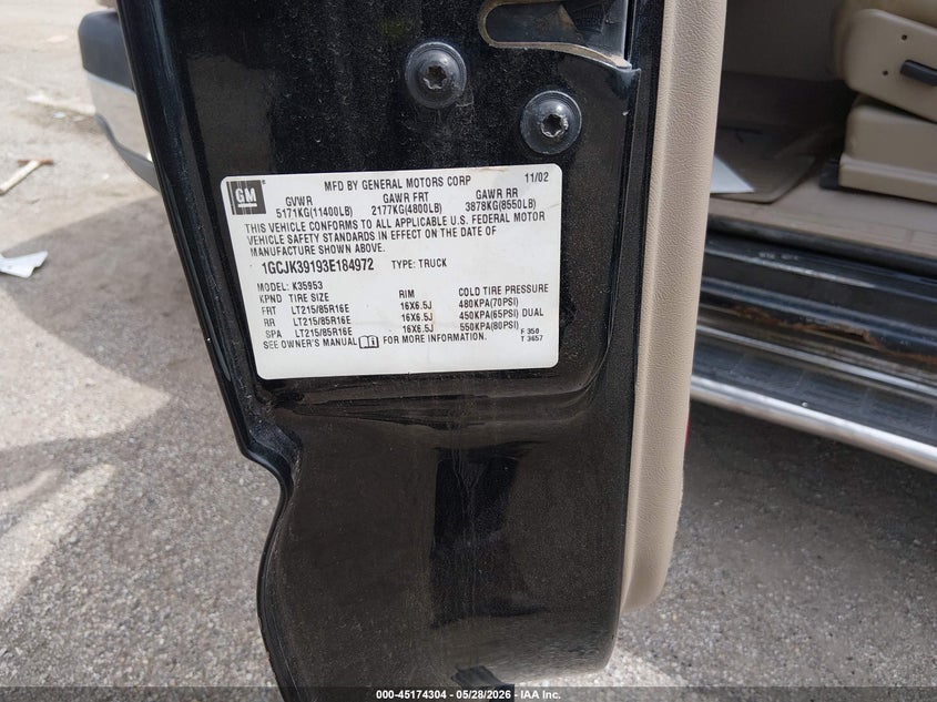 2003 Chevrolet Silverado 3500 VIN 1GCJK39193E184972 IAAI salvage auction — MECHANICAL, Salvage (Iowa), sold $1,300 on 2026-07-06 (photo 8)