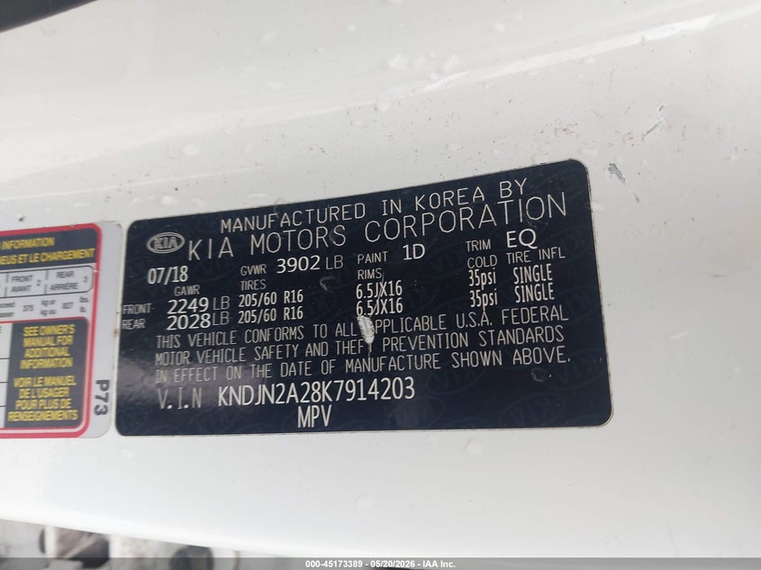 2019 Kia Soul VIN KNDJN2A28K7914203 IAAI salvage auction — THEFT, Original (Texas), sold $1,700 on 2026-07-22 (photo 9)