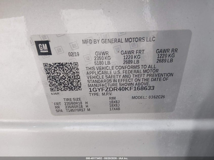 2019 Cadillac Xt4 VIN 1GYFZDR40KF168633 IAAI salvage auction — FRONT END, Salvage (Missouri), sold $7,200 on 2026-07-24 (photo 9)