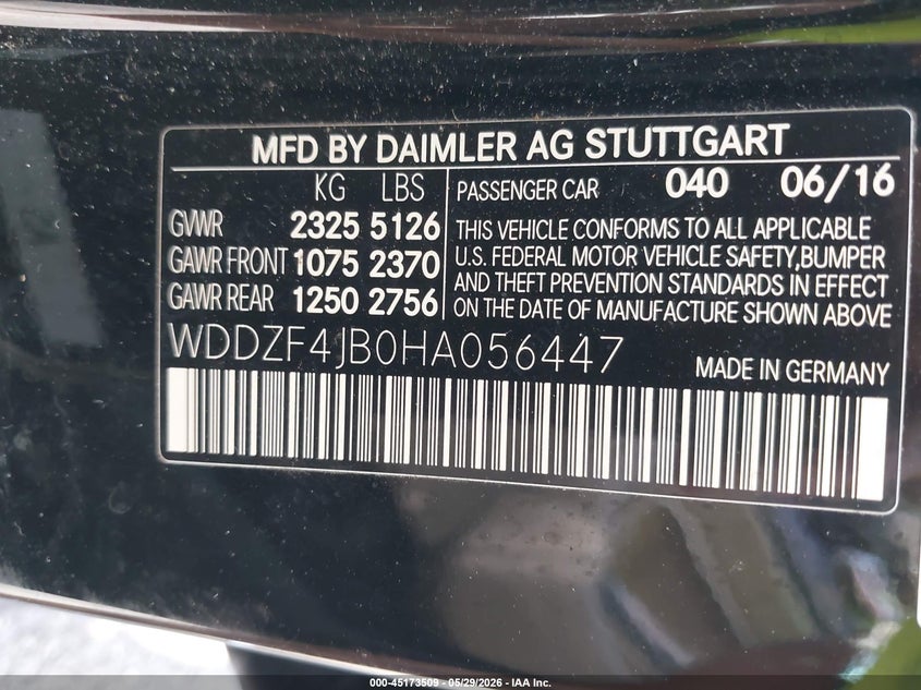 2017 Mercedes-benz E-klasse VIN WDDZF4JB0HA056447 IAAI salvage auction — WATER/FLOOD, Salvage Title, sold $4,400 on 2026-07-07 (photo 9)
