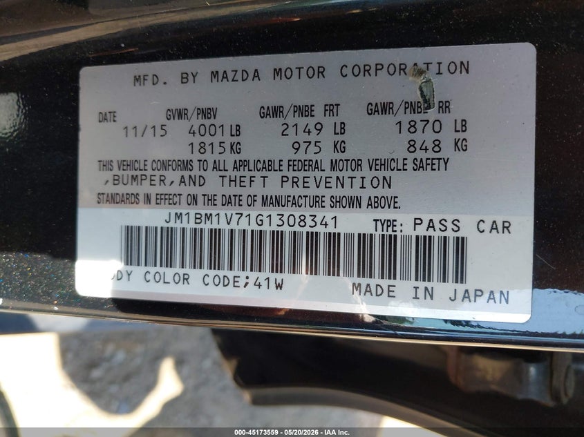 2016 Mazda 3 VIN JM1BM1V71G1308341 IAAI salvage auction — FRONT END, Salvage (Idaho), sold $50 on 2026-07-22 (photo 9)