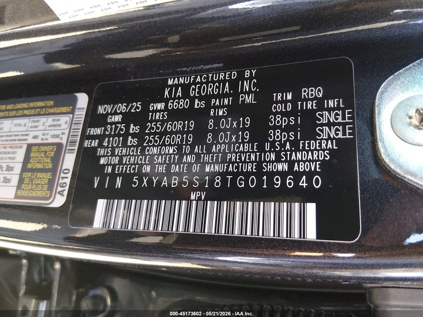2026 Kia Ev9 VIN 5XYAB5S18TG019640 IAAI salvage auction — FRONT END, Salvage (California), sold $7,050 on 2026-07-30 (photo 9)