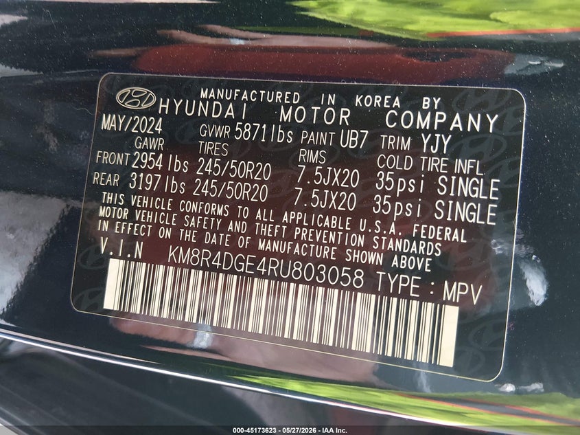 2024 Hyundai Palisade VIN KM8R4DGE4RU803058 IAAI salvage auction — FRONT END, Salvage Title, sold $3,950 on 2026-07-09 (photo 9)