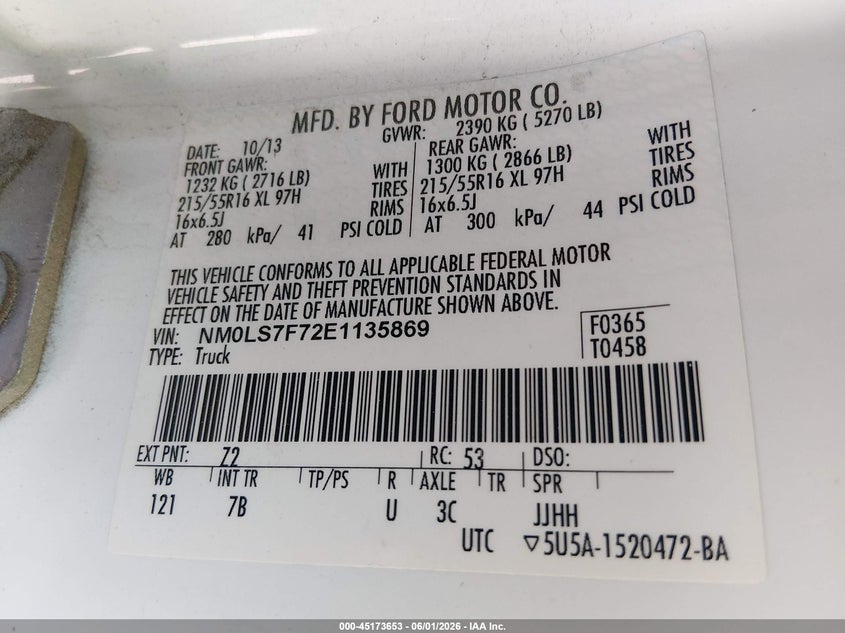 2014 Ford Transit VIN NM0LS7F72E1135869 IAAI salvage auction — FRONT END, Certificate Of Title (Nebraska), sold $1,950 on 2026-08-01 (photo 9)