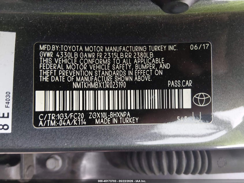 2018 Toyota C-hr VIN NMTKHMBX1JR023190 IAAI salvage auction — FRONT END, Salvage (West Virginia), sold $4,300 on 2026-07-23 (photo 9)