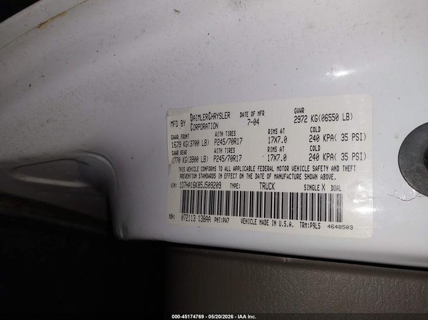 2005 Dodge Ram 1500 VIN 1D7HA16K85J509209 IAAI salvage auction — LEFT FRONT, Salvage (Oregon), sold $1,000 on 2026-07-09 (photo 9)