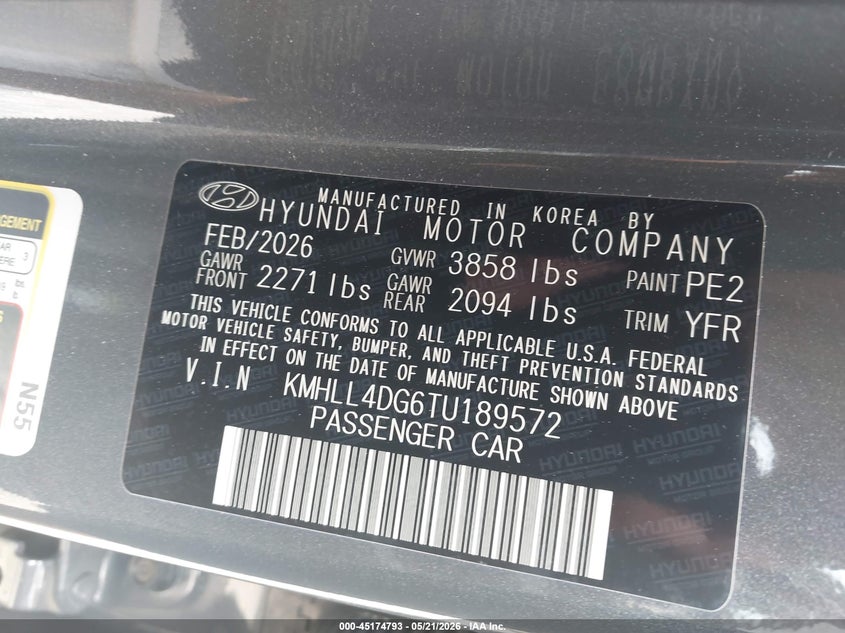 2026 Hyundai Elantra VIN KMHLL4DG6TU189572 IAAI salvage auction — REAR END, Salvage (North Carolina), sold $7,700 on 2026-07-31 (photo 9)