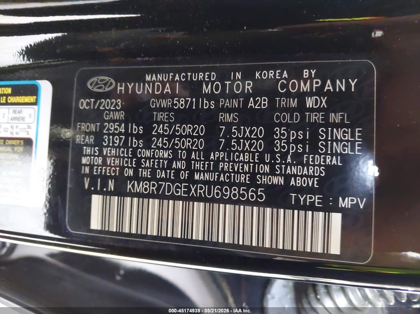 2024 Hyundai Palisade VIN KM8R7DGEXRU698565 IAAI salvage auction — RIGHT SIDE, Salvage (North Carolina), sold $13,450 on 2026-07-30 (photo 9)