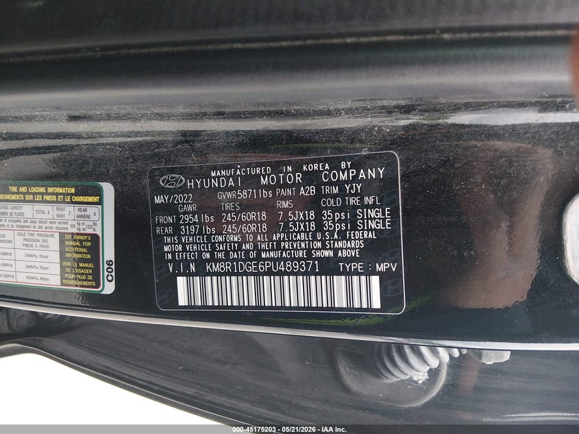 2023 Hyundai Palisade VIN KM8R1DGE6PU489371 IAAI salvage auction — SIDE, Salvage (Iowa), sold $6,725 on 2026-07-21 (photo 9)