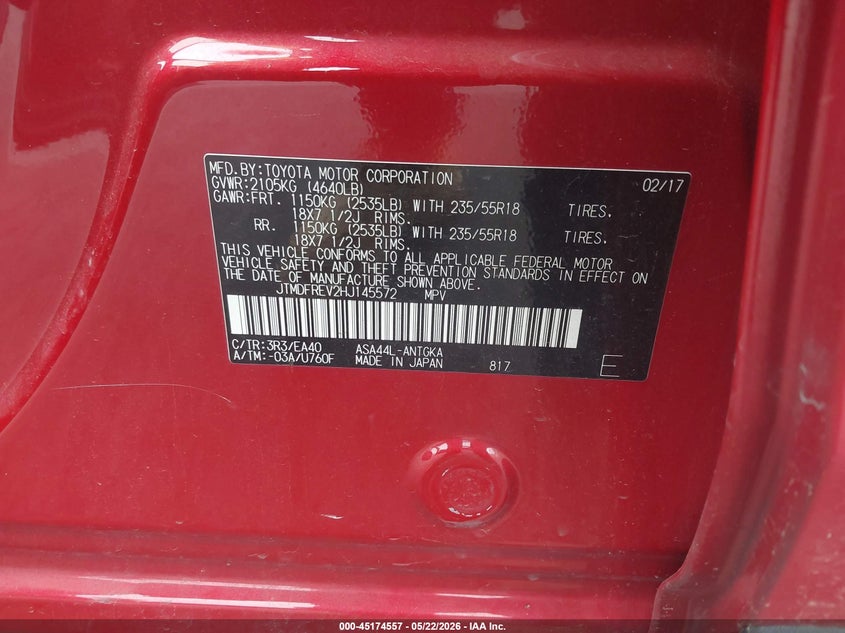 2017 Toyota Rav 4 VIN JTMDFREV2HJ145572 IAAI salvage auction — FRONT END, Salvage (Missouri), sold $4,350 on 2026-07-28 (photo 9)