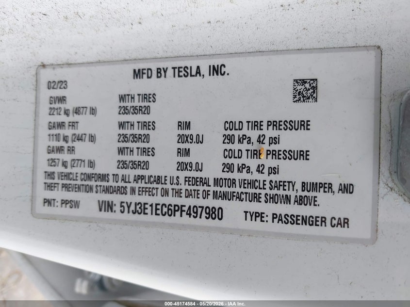 2023 Tesla Model 3 VIN 5YJ3E1EC6PF497980 IAAI salvage auction — LEFT SIDE, Salvage (Oregon), sold $13,200 on 2026-07-09 (photo 9)