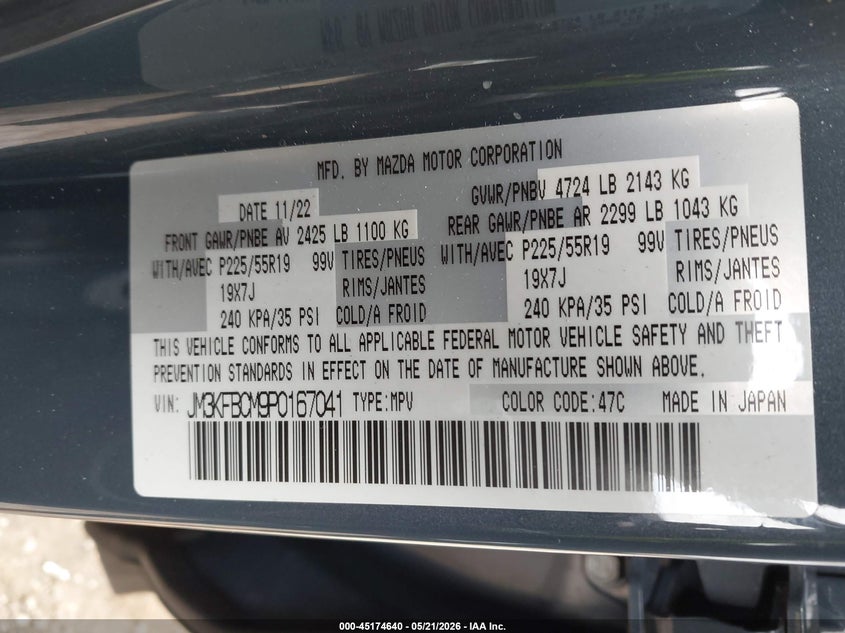 2023 Mazda Cx-5 VIN JM3KFBCM9P0167041 IAAI salvage auction — FRONT END, Clear Claim Paid (Wisconsin), sold $4,950 on 2026-07-21 (photo 9)
