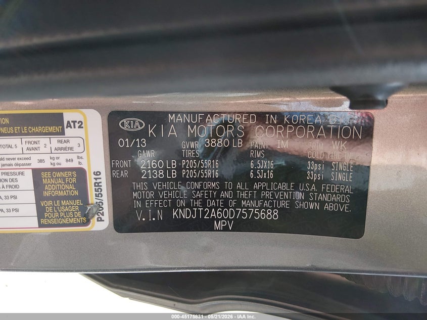 2013 Kia Soul VIN KNDJT2A60D7575688 IAAI salvage auction — REAR END, Salvage (Utah), sold $1,050 on 2026-07-16 (photo 9)