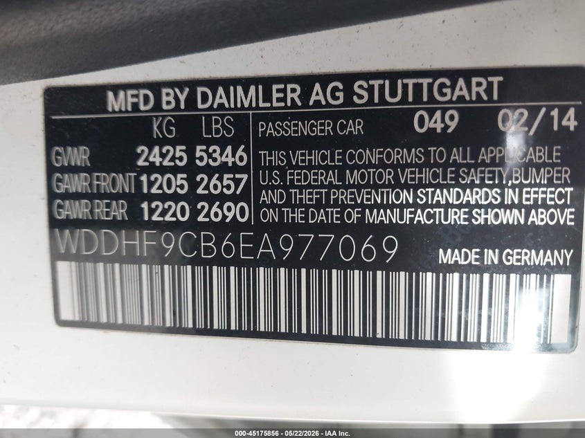 2014 Mercedes-benz VIN WDDHF9CB6EA977069 IAAI salvage auction — RIGHT SIDE, Salvage (South Carolina), sold $9,250 on 2026-07-15 (photo 9)
