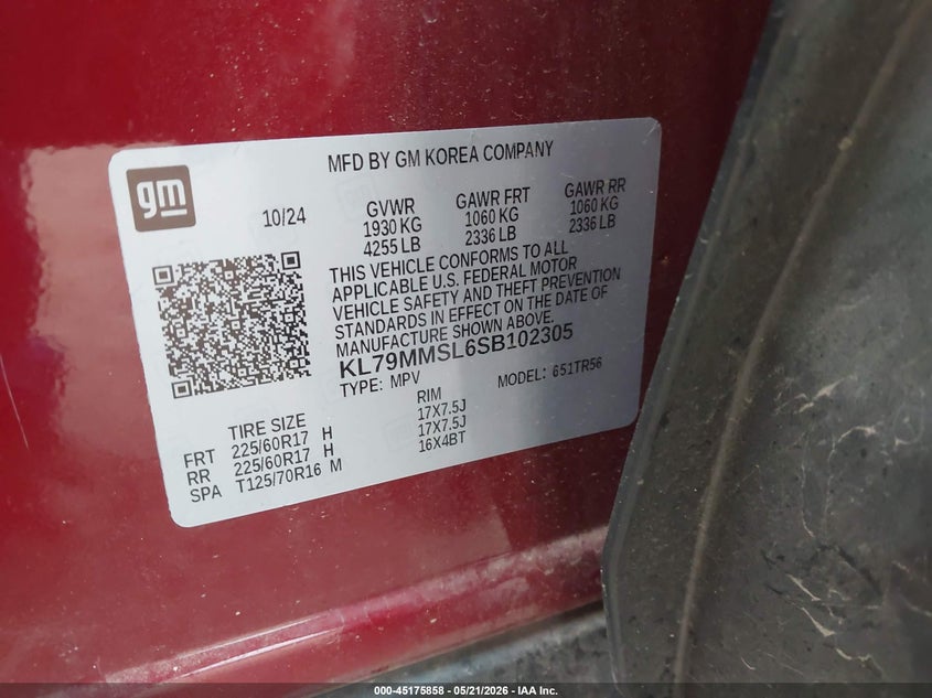 2025 Chevrolet Trailblazer VIN KL79MMSL6SB102305 IAAI salvage auction — ALL OVER, Salvage (Texas), sold $6,500 on 2026-07-20 (photo 9)